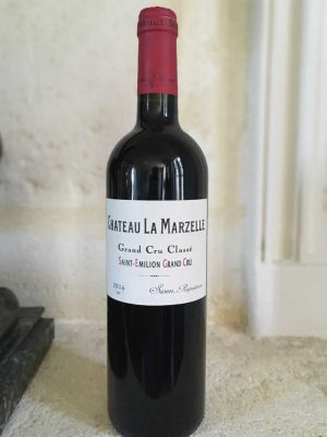 Bottle of Chateau La Marzelle red wine from the Bordeaux region