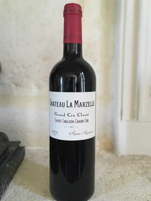 Bottle of Chateau La Marzelle red wine from the Bordeaux region